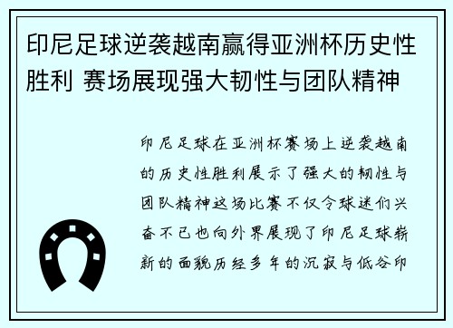 印尼足球逆袭越南赢得亚洲杯历史性胜利 赛场展现强大韧性与团队精神